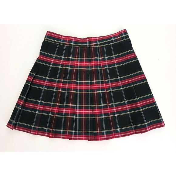 NEW Los Angeles Apparel Plaid Schoolgirl Pleated Skirt Blk Red Yellow  28" Waist - Picture 1 of 5